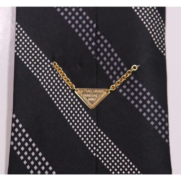 Vitaliano Pancaldi Italy Black Gray Striped Silk Handmade Necktie Italy - Picture 5 of 7